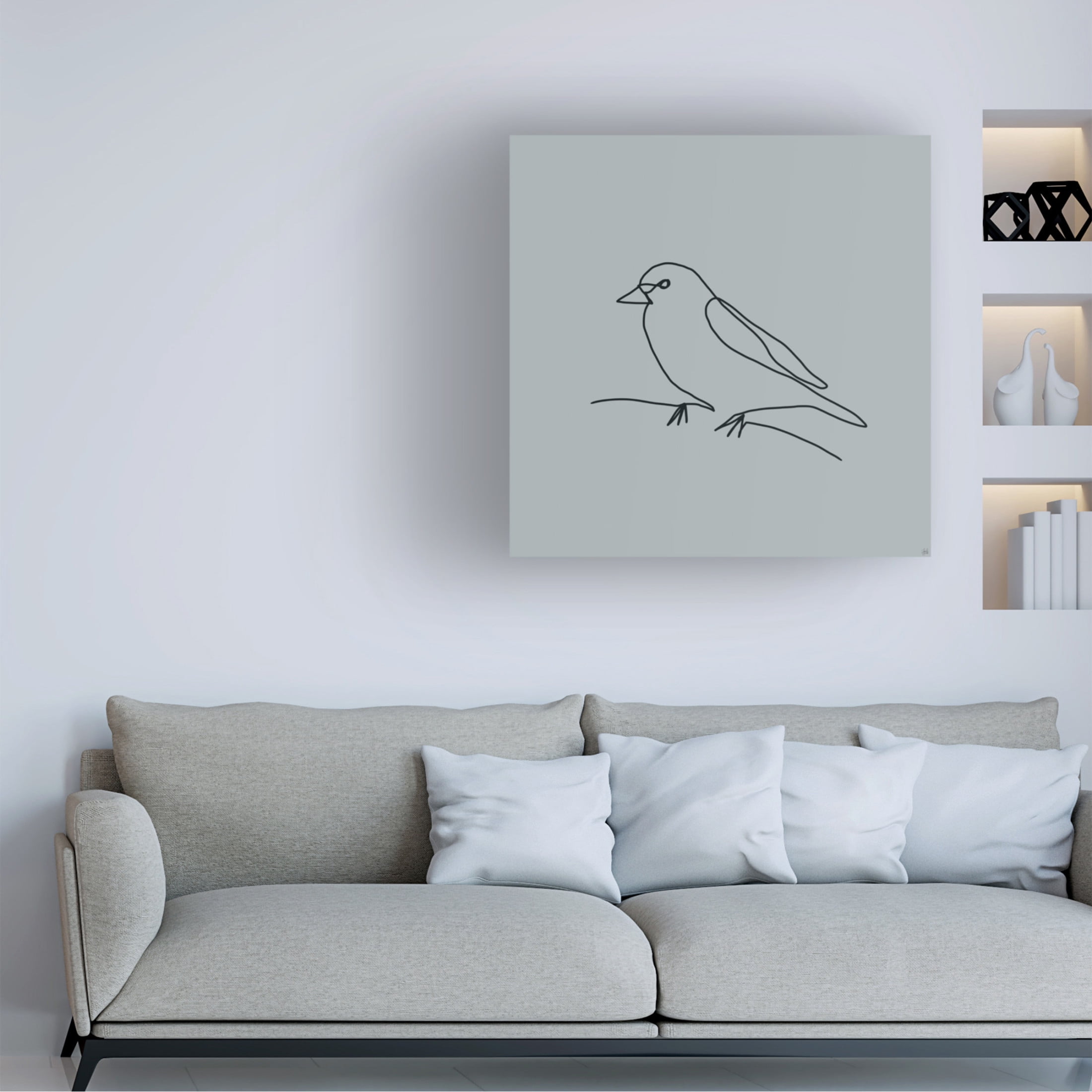 Canvas Wall Art - Line and Brush 'Line Bird 3' Wall Art for Living Room, Bedroom, or Office Décor by Trademark Fine Art - 24 x 24 Inches