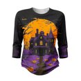 thumbnail image 3 of Womens Plus Size Halloween Shirts Crewneck 3/4 Sleeve Graphic Tees Funny Print Casual Tops Pullover Purple XL, 3 of 6