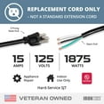 thumbnail image 2 of Iron Forge Cable 10 Gauge Power Cord Replacement - 6ft,15 Amp Black Heavy Duty, 10/3 SJT 3 Prong Cable - for Appliances & Power Tools, NEMA 5-15P, 2 of 7
