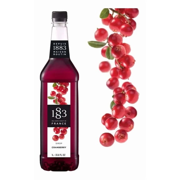 1883 Maison Routin Cranberry Flavoring Syrup Made in France PET Bottle 1 Liter (33.8 oz)