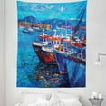 thumbnail image 1 of Beach Tapestry, Sail Boats Ships on the Shore Harbor by the Sea Small Rural Fishing Town Art, Fabric Wall Hanging Decor for Bedroom Living Room Dorm, 5 Sizes, Navy Red, by Ambesonne, 1 of 1