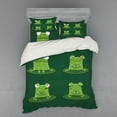 thumbnail image 2 of Funny Duvet Cover Set, Funny Muzzy Frog on Lily Pad in Pond Hunting Tasty Fly Expressions Cartoon Animal, Bedding Set with Shams and Fitted Sheet, 3 Sizes, by Ambesonne, 2 of 3