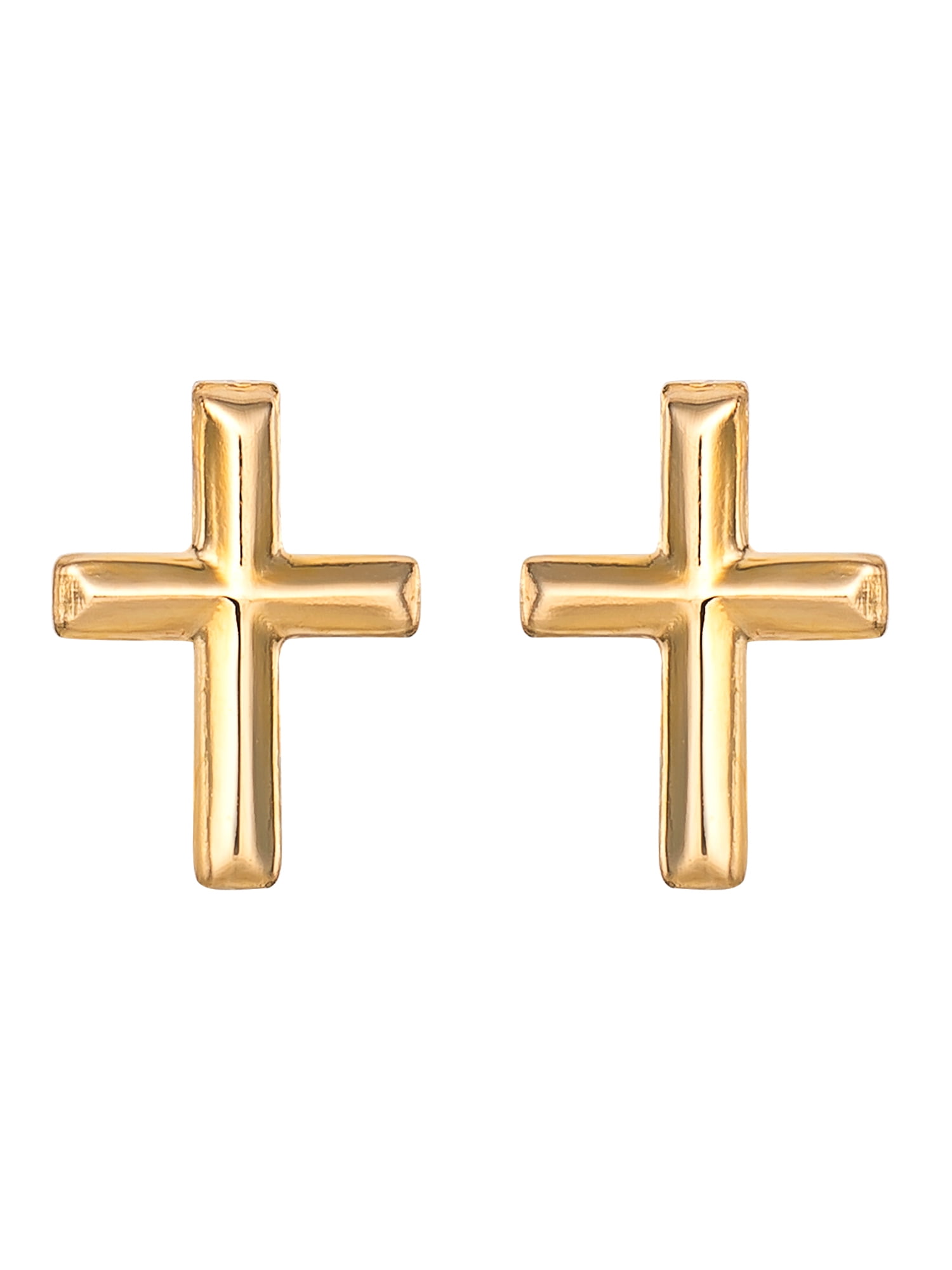14K Solid Yellow Gold Small Cross Stud Earrings - Walmart.com