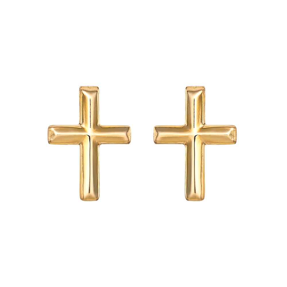 Jacmel 14K Solid Yellow Gold Small Cross Stud Earrings