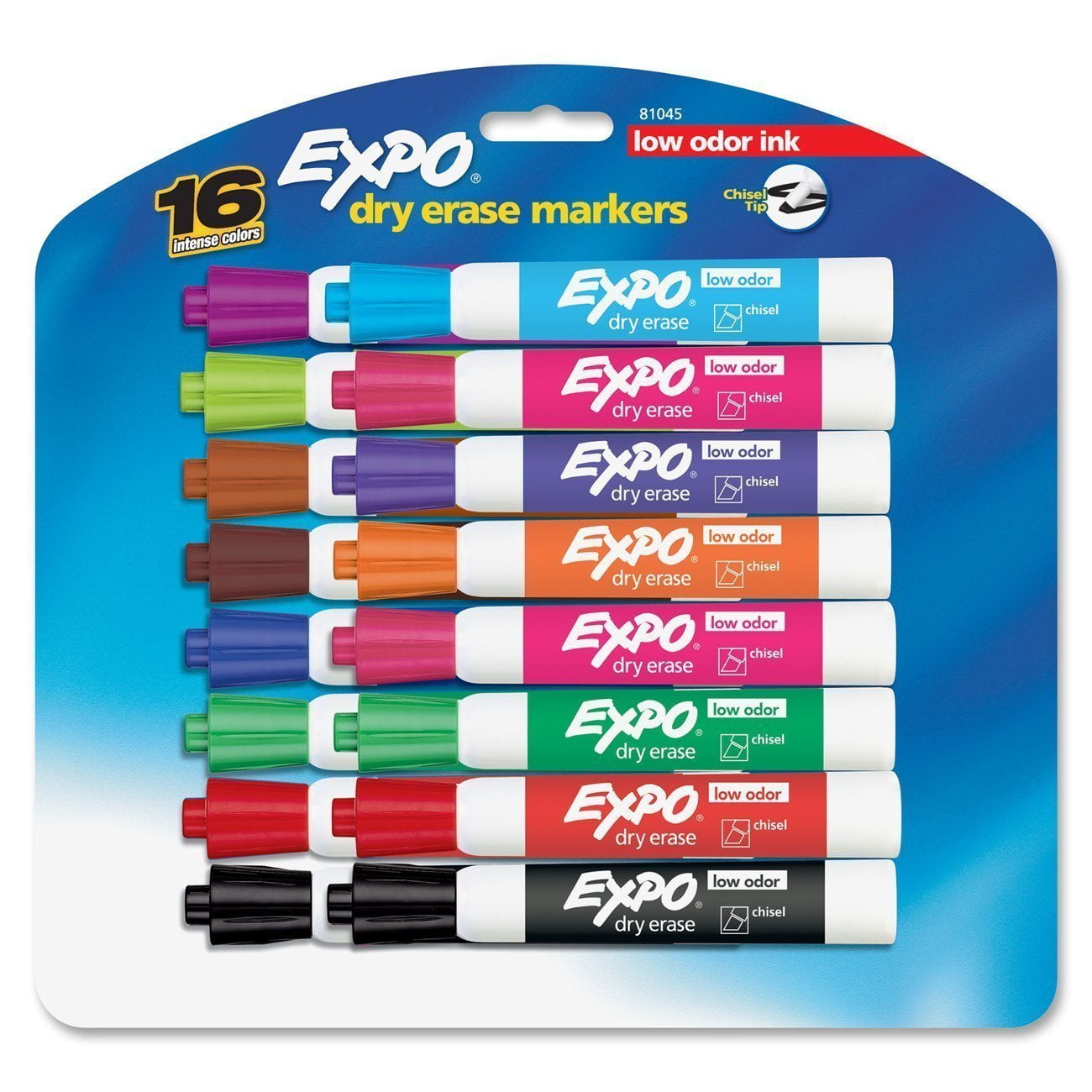 Expo Low Odor Chisel Tip Dry Erase Markers, 16 Colored Markers (81045