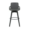 thumbnail image 3 of Baylor 30" Gray Faux Leather and Black Wood Swivel Bar Stool, 3 of 7