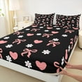 thumbnail image 3 of Manfei Girly Pink Bowknot Bed Sheets for Girls, Kawaii Love Heart King Sheets, Cherry Blossoms Sheet Set, Luxury Bedroom Decor, 4 Pieces, 3 of 7