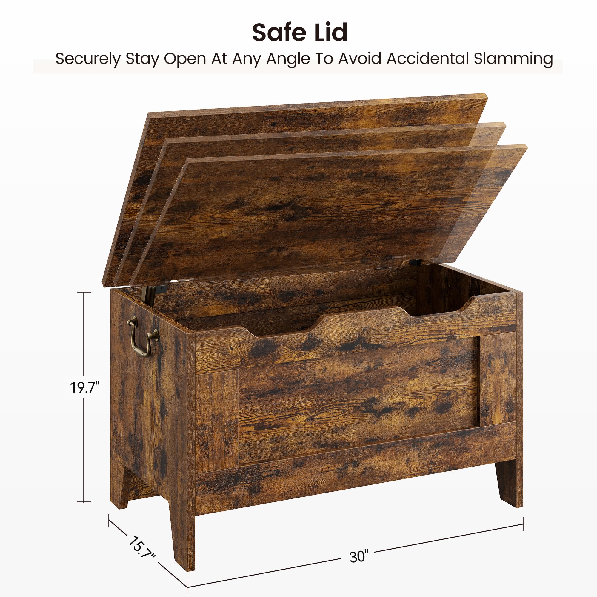 Huisuilinss Storage Bench,24.8” Retro Wooden Storage Chest with U-Shaped Cut-Out Pull, Safety Hinge, Supports 350 lb and Easy Assembly for Toy Box Organizer
