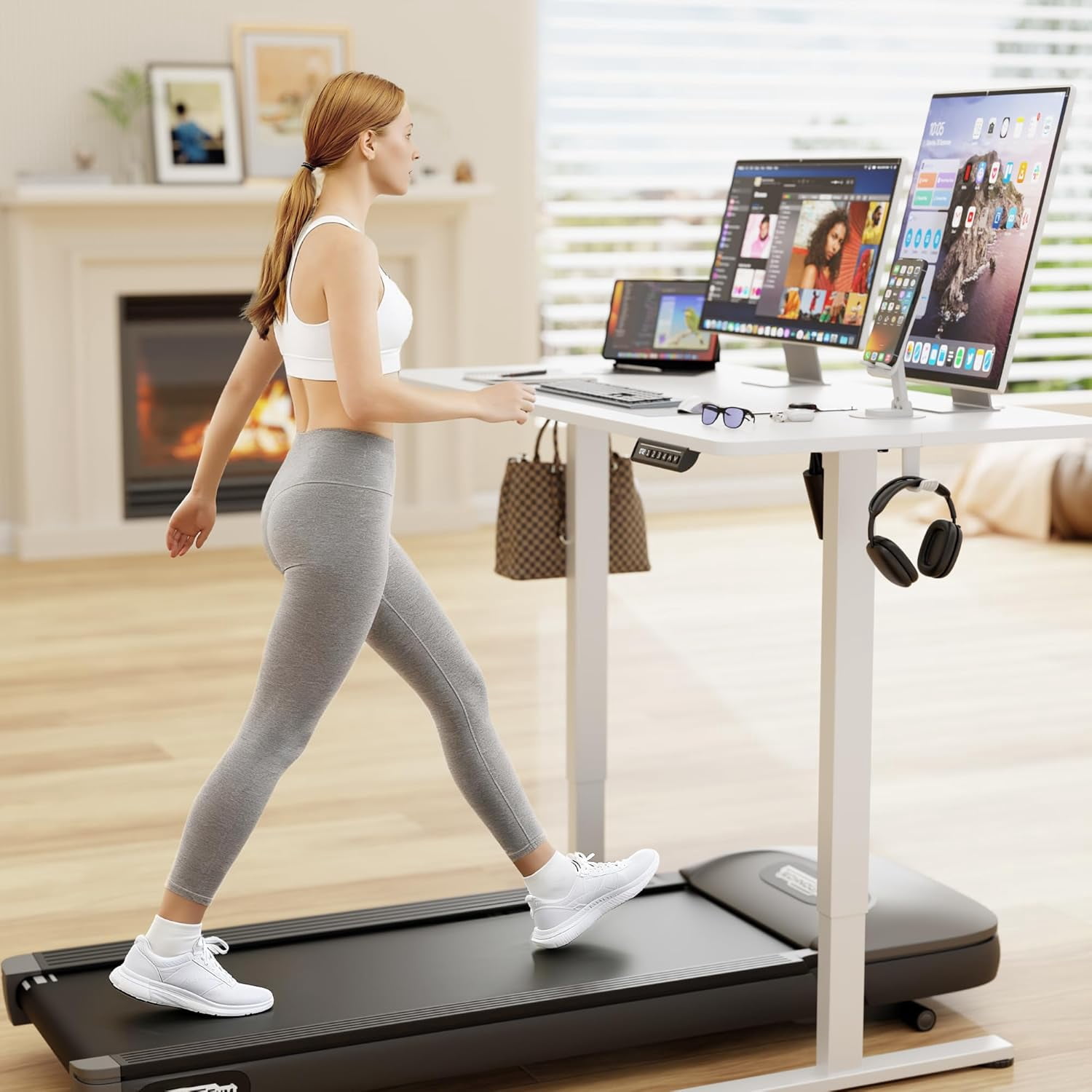 JessieMal Electric Standing Desk, 45 x 24 Inches Sit Stand up Desk, Sit Stand Height Adjustable Home Office Desk with 4 Height Position Memory - with Splice Board (White, 45)