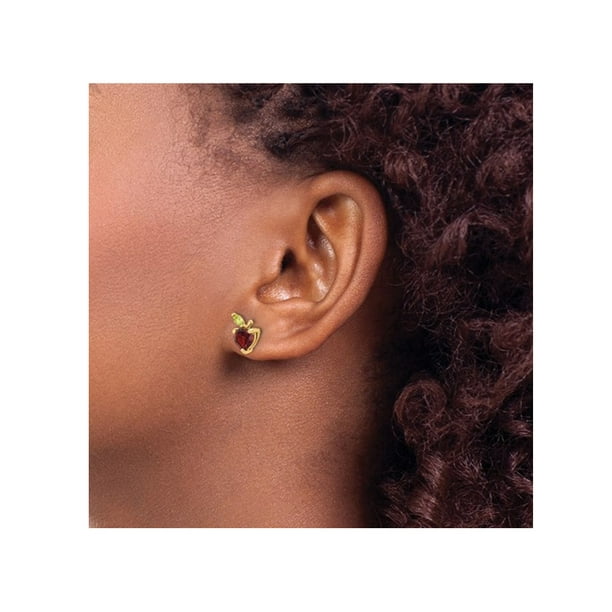 2.00 Carat ctw Garnet and Peridot Apple Fruit Charm Earrings in 14K Yellow Gold