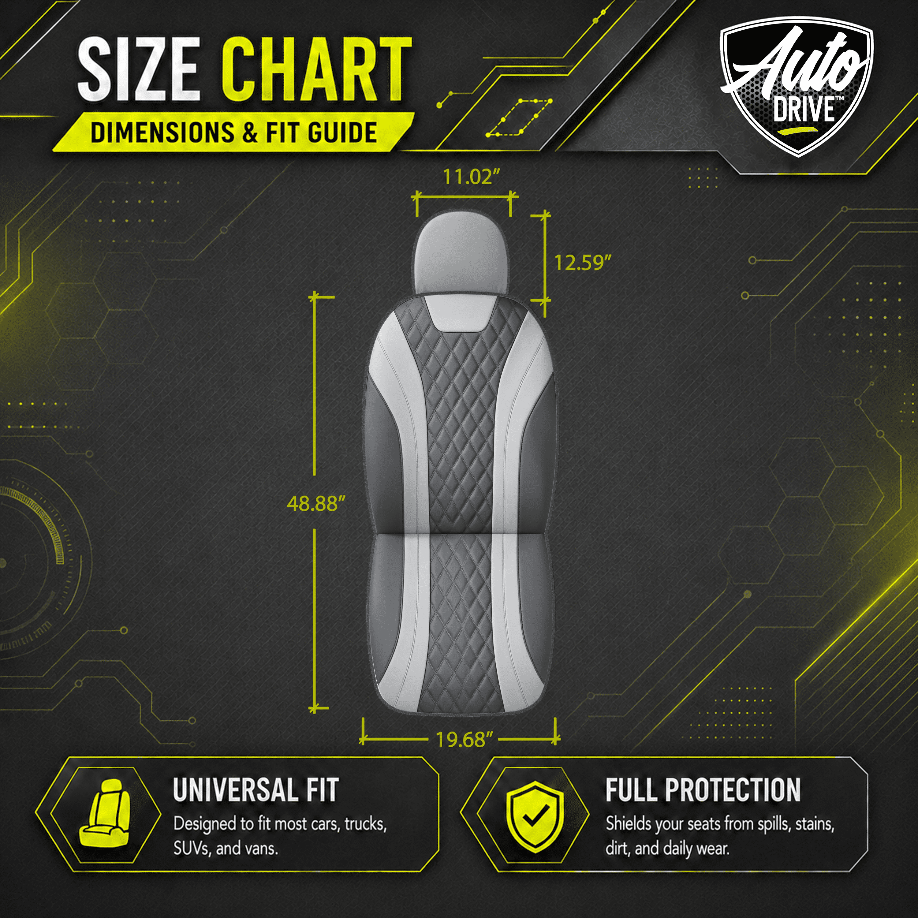 Auto Drive Car Seat Covers, Diamond Quilted Two-Tone Car Seat Covers Set, Universal Fit for Two Front Seats, Airbag Compatible for Cars, SUVs and Trucks Green Front Seat