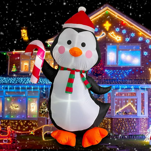 Husfou 4.9ft Christmas Inflatable Cute Penguin with Scarf Candy Cane, 3