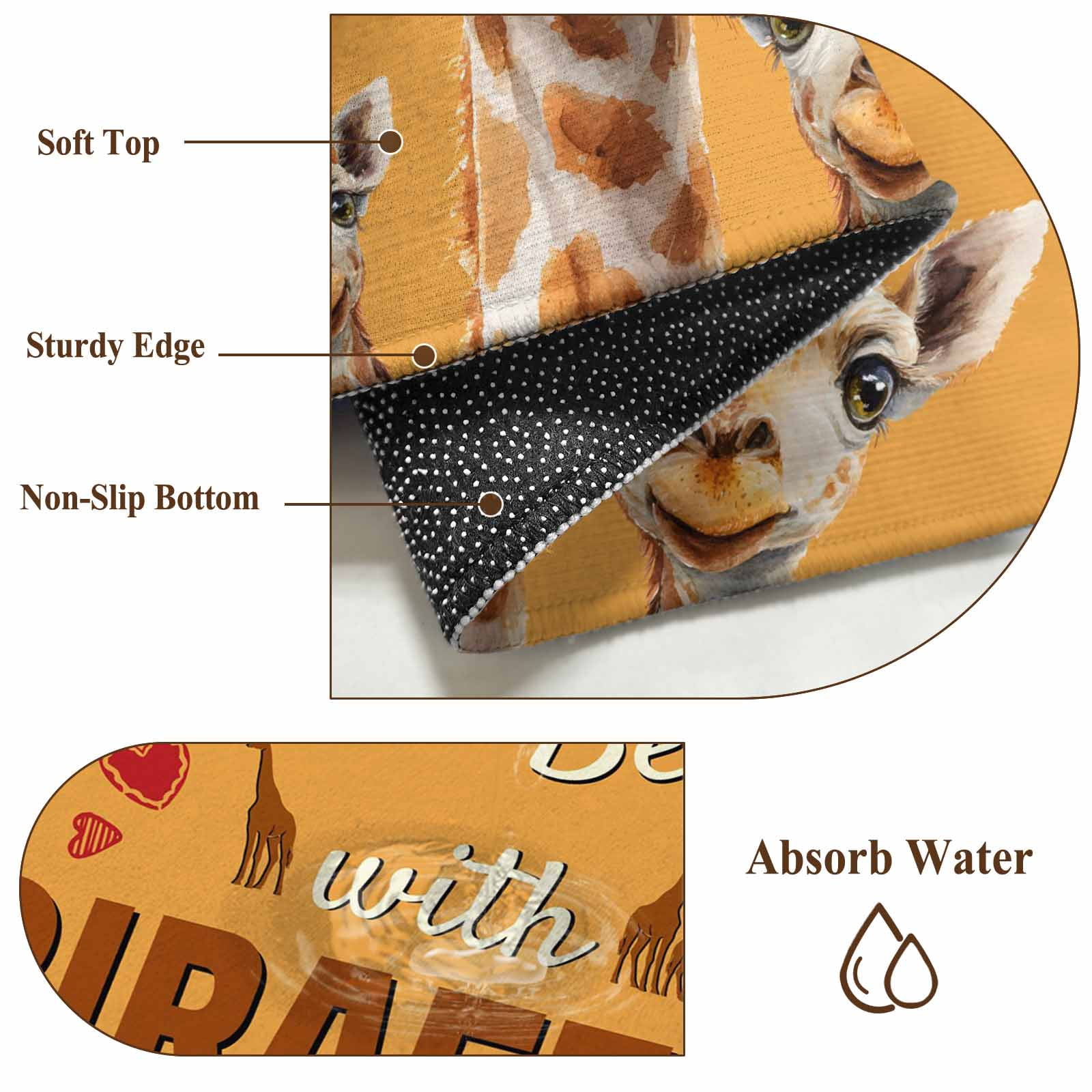 Giraffe Round Area Rug 4Ft Washable Circle Rugs for Bedroom Dining Room, Red Love Heart Rustic Animals Orange Non-Slip Carpet Floor Mats Indoor Outdoor Carpet Runner Aesthetic Home Decor