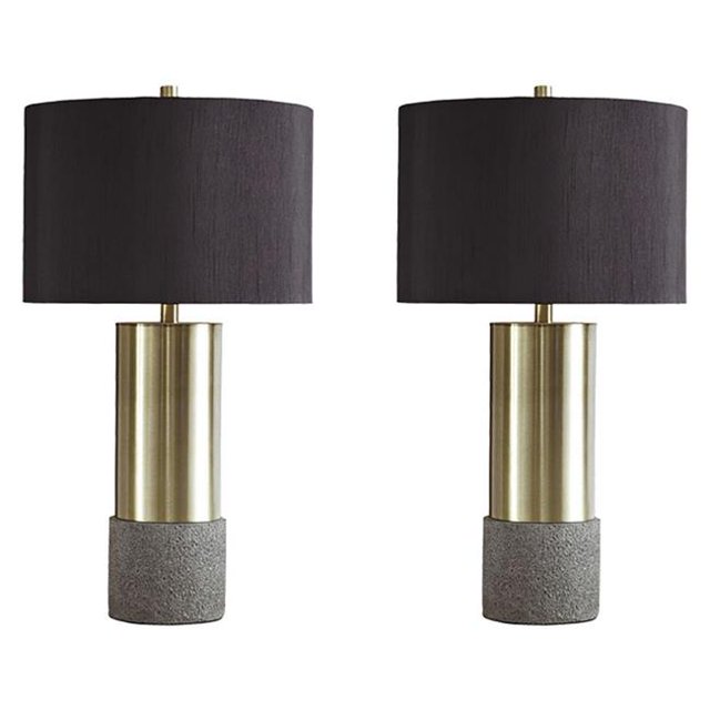 Faux Concrete & Metal Base Table Lamp, Brass & Gray - Set of 2