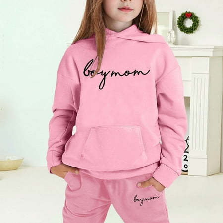 MAIHAN-Girls Winter Fleece Hoodie & Joggers Set 2-13 Years Winter Hoodie and Pants 2-Piece Outfit Cozy Warm Lined Sweatsuit for Boys and Girls(Light Pink9 8-9Years)