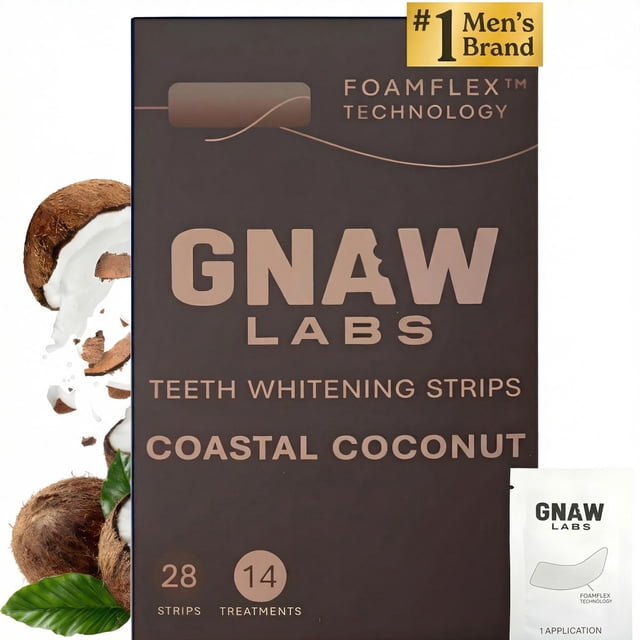 Tiras blanqueadoras dentales GNAW LABS, 14 tratamientos, aceite de coco
