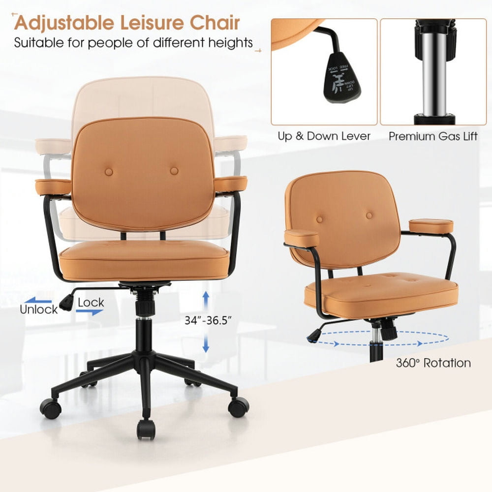 Demi Bonn PU Leather Office Chair with Rocking Backrest and Ergonomic Armrest for Home, Bedroom, Study, Orange