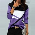 thumbnail image 2 of Tops for Women Casual Fall Spring Fashion Color Block Print Long Sleeve Sweatshirt Crew Neck Loose Pullover Shirt(Purple,XXL), 2 of 5