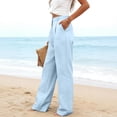 thumbnail image 4 of Breathable Soft Linen Pants for Women Wide Leg Straight Button Trousers High Waisted Pleated Front with Pockets Daily Wear Summer Fashion Slacks, #02 Sky Blue, S, 4 of 6