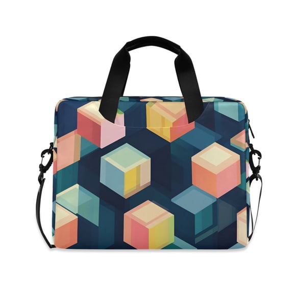 FORMRS 16" Laptop Bag Carrying Sleeve Case with Handle Travel Shoulder Briefcase, Blue Cubes