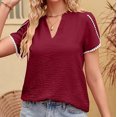 thumbnail image 4 of Fesfesfes T Shirts for Women Loose Fit Women Fashion Casual Solid Color Short Sleeve Tops V Neck Lace Fashion Blouse Womens Undershirts 10(XL), 4 of 6