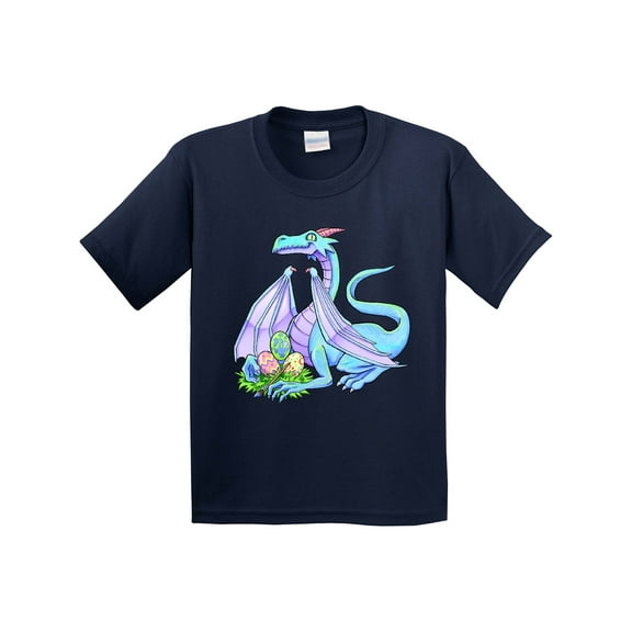 Inktastic Blue Easter Dragon with Painted Eggs Youth T-Shirt