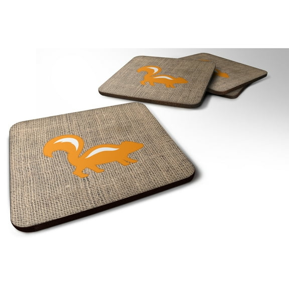 Skunk Burlap and Orange Foam Coaster Set of 4