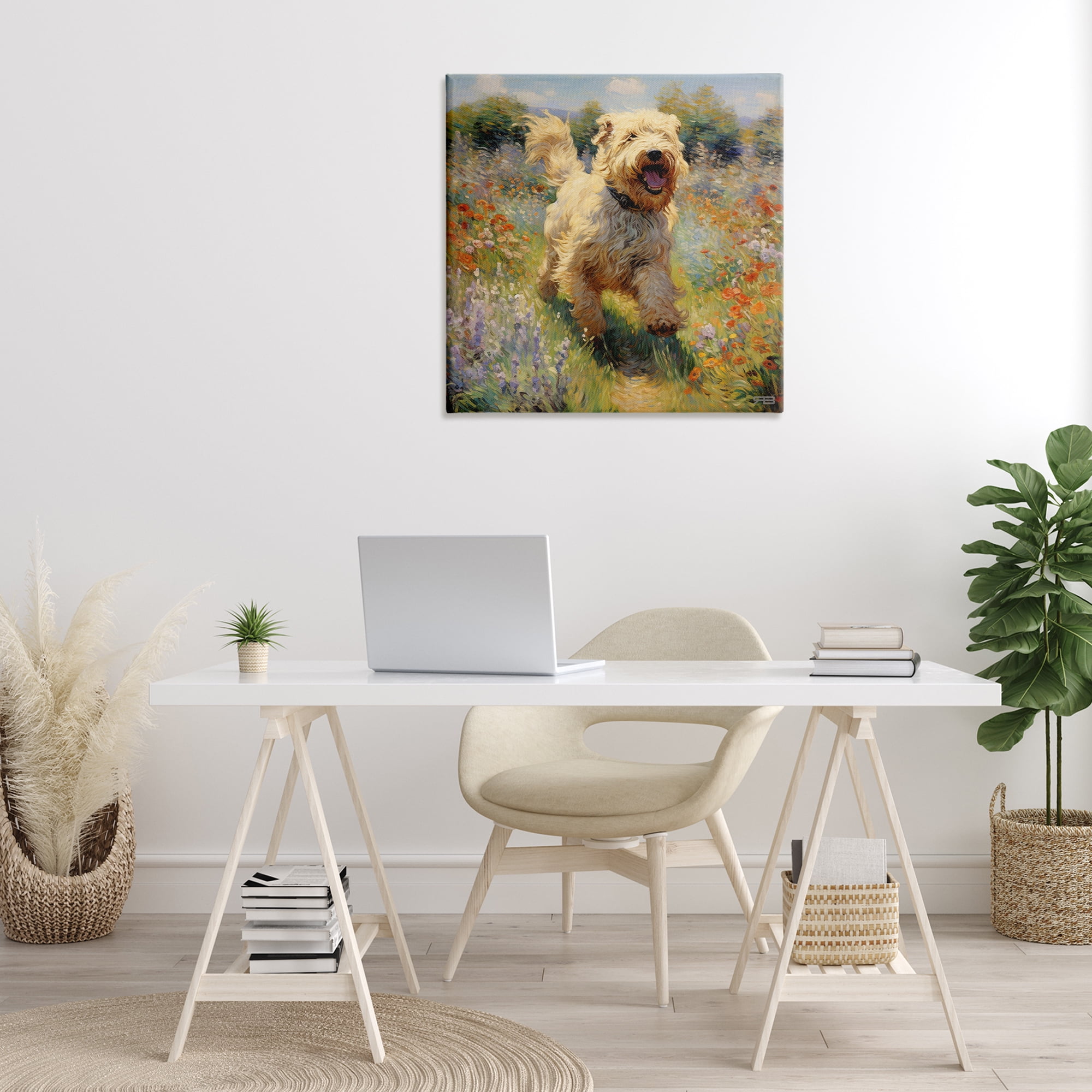 Stupell Industries Happy Running Terrier Dog Animals & Insects Painting Gallery Wrapped Canvas Art Print Wall Art, 30 x 30