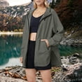 thumbnail image 6 of Women's Windproof Coats Fashion Casual Lightweight Thin Waterproof Spring And Summer Jackets Casual Sports Jackets For Hiking Hooded Long-sleeved With Zippers Drawstrings Pockets Outerwea, 6 of 7