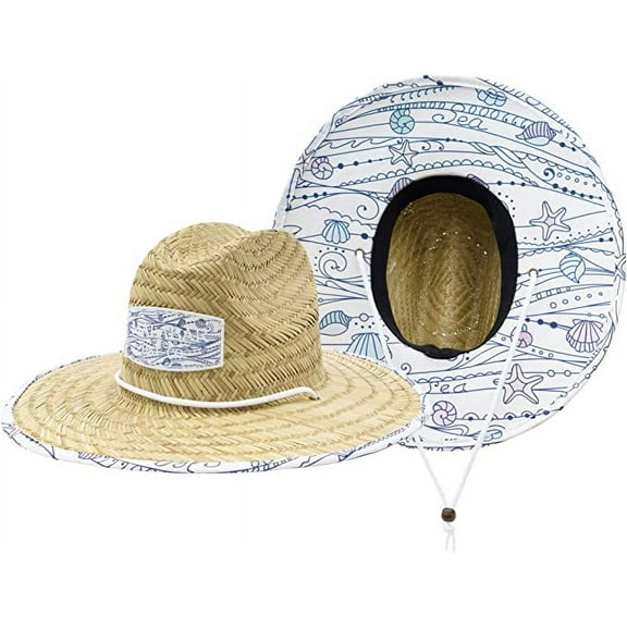 Shells Kids Fabric Pattern Print Straw Children's Sunhat, Boy & Girl, Ages 3 , Lifeguard Hat, Beach, Swim, Cruise, Paddle Board, Boat, Fishing, Fits All, Malabar Hat