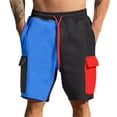 thumbnail image 2 of JoveMarine Men's Color-Block Casual Shorts, American Style 5-Pocket Design, Versatile Fashion Shorts for Daily, Beach and Summer Parties Light Blue 3XL, 2 of 5