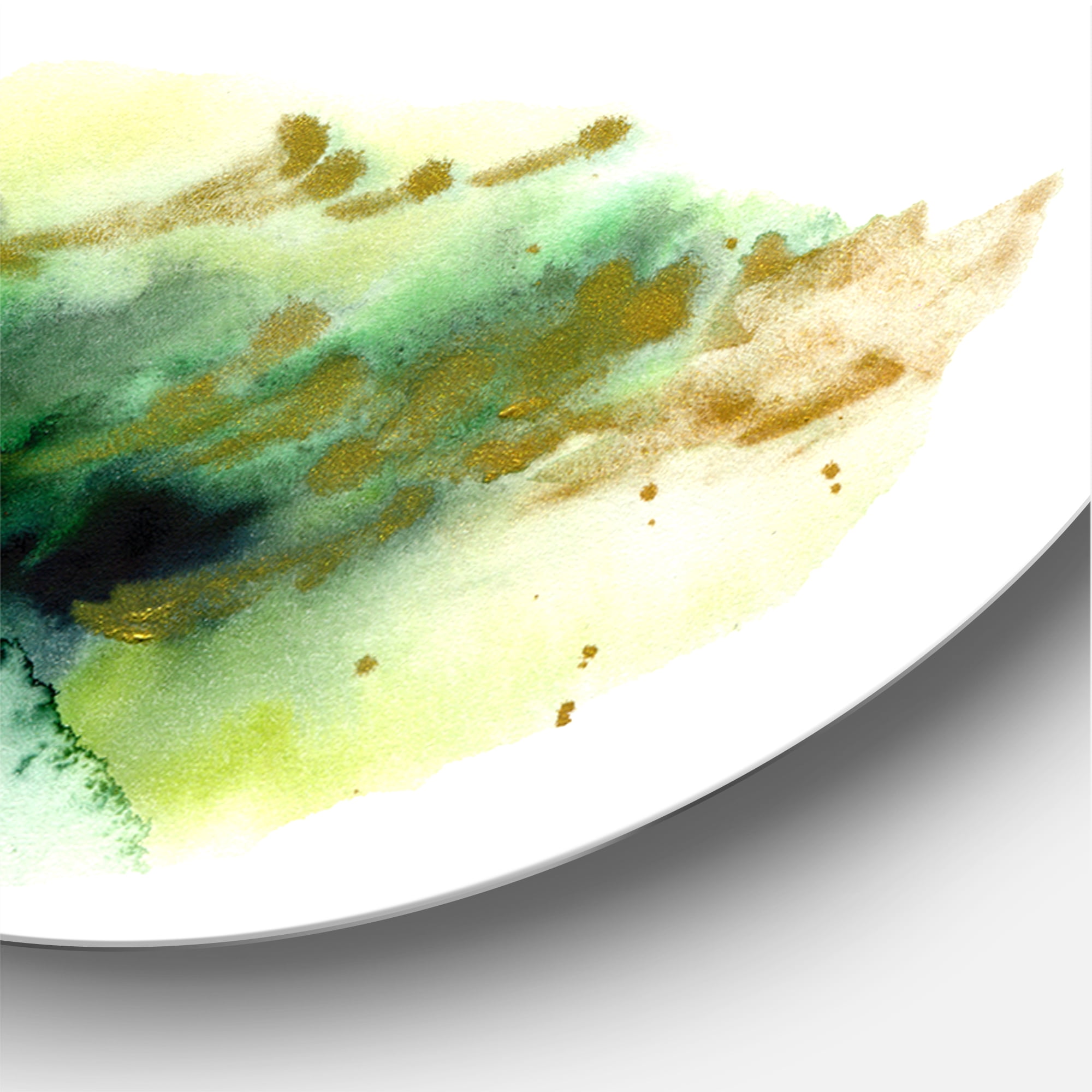 Designart 'Golden Green Abstract Clouds I' Modern Circle Metal Wall Art 36x36 - Disc of 36