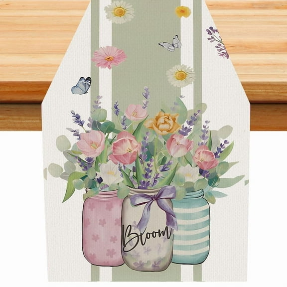 74x14 Inch Vase Bloom Spring Floral Table Runner,Spring flowers Dining Table Decoration for Seasonal Home Decor