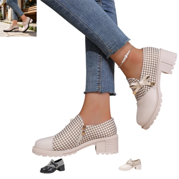 YOUYEDIAN Loafers for Women Fashion Block Heel Bow Deco Slip On Fashion Shoes Versatile Casual Round Toe Shoes