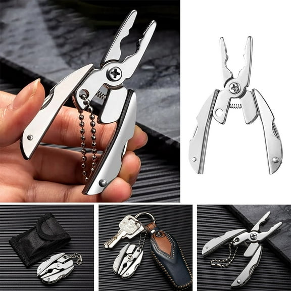 Blueek Mini Multi Tool Folding Pliers 6-in-1 Stainless Steel Portable Tools Multifunction Plier Miniature Keychain For Travel Camping Cycling Fishing Hiking