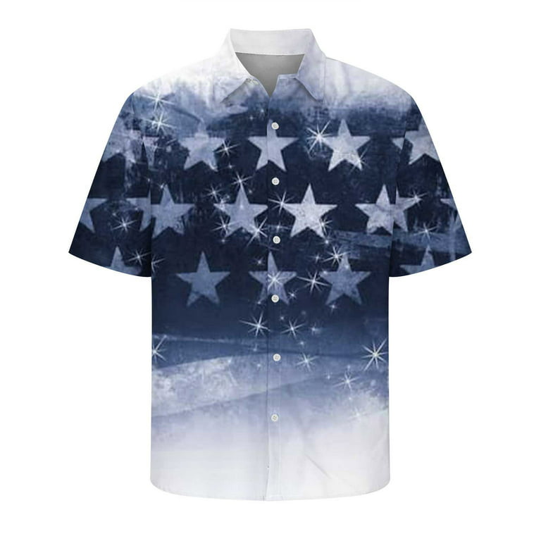 Dovford American Flag Shirt for Mens Short Sleeve Button Down Aloha Shirts  4th of July Patriotic Shirts Regular Fit Summer Tops