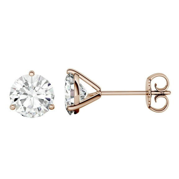 Charles & Colvard 14K Rose Gold Moissanite 6.5mm Round Stud Earrings 2.00cttw DEW