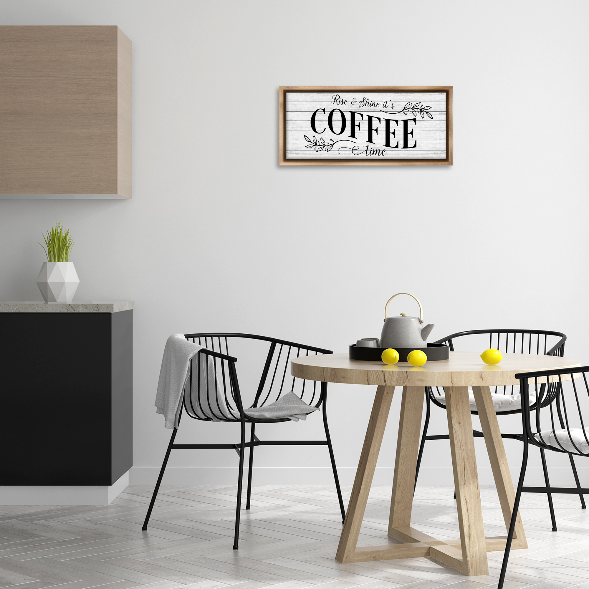 Stupell Industries Rise & Shine Coffee Time Food & Beverage Painting Brown Floater Framed Canvas Art Print Wall Art, 25 x 11