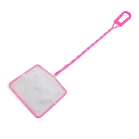Unique Bargains 4.7  Wide Pink Plastic Coated Spiral Handle Fish Landing Net for Betta Tank