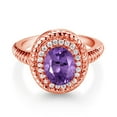 thumbnail image 2 of Gem Stone King 1.86 Ct Oval Purple Amethyst 18K Rose Gold Plated Silver Halo Engagement Ring, 2 of 3