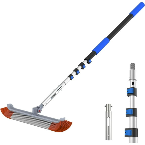 16FT Swimming Pool Pole with Brush, Upgraded Pool Pole Telescopic 16ft Heavy Duty with 19" Pool Brush Head, Adjustable Length 4 to 16 Feet, Universal Pole for Skimmer Net, Brush, Vacuum Head