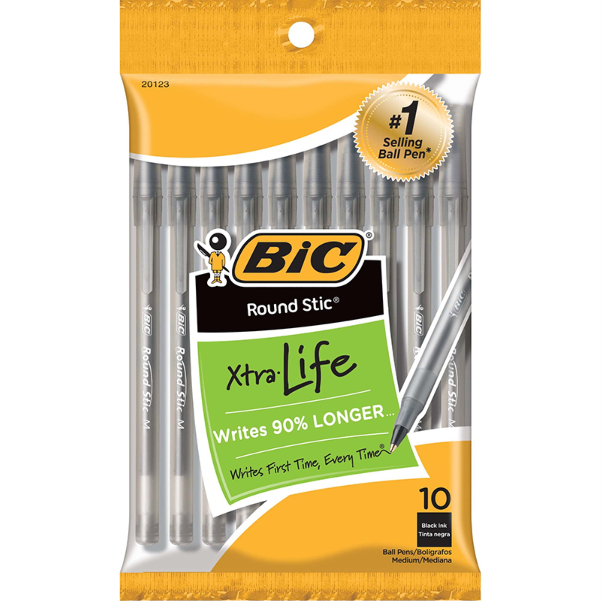 New BIC Round Stic Xtra Life Ballpoint Pens Medium Point Black Ink 12 Count 