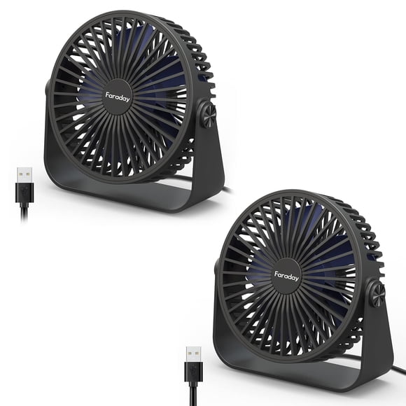 Ventilador de escritorio FARADAY USB de 5 pulgadas, 3 velocidades, rotación de 360°, negro