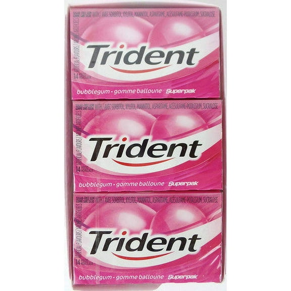 Trident Sugar Free Chewing Gum Twist Superpak 14 count 12 Pack (Bubblegum)