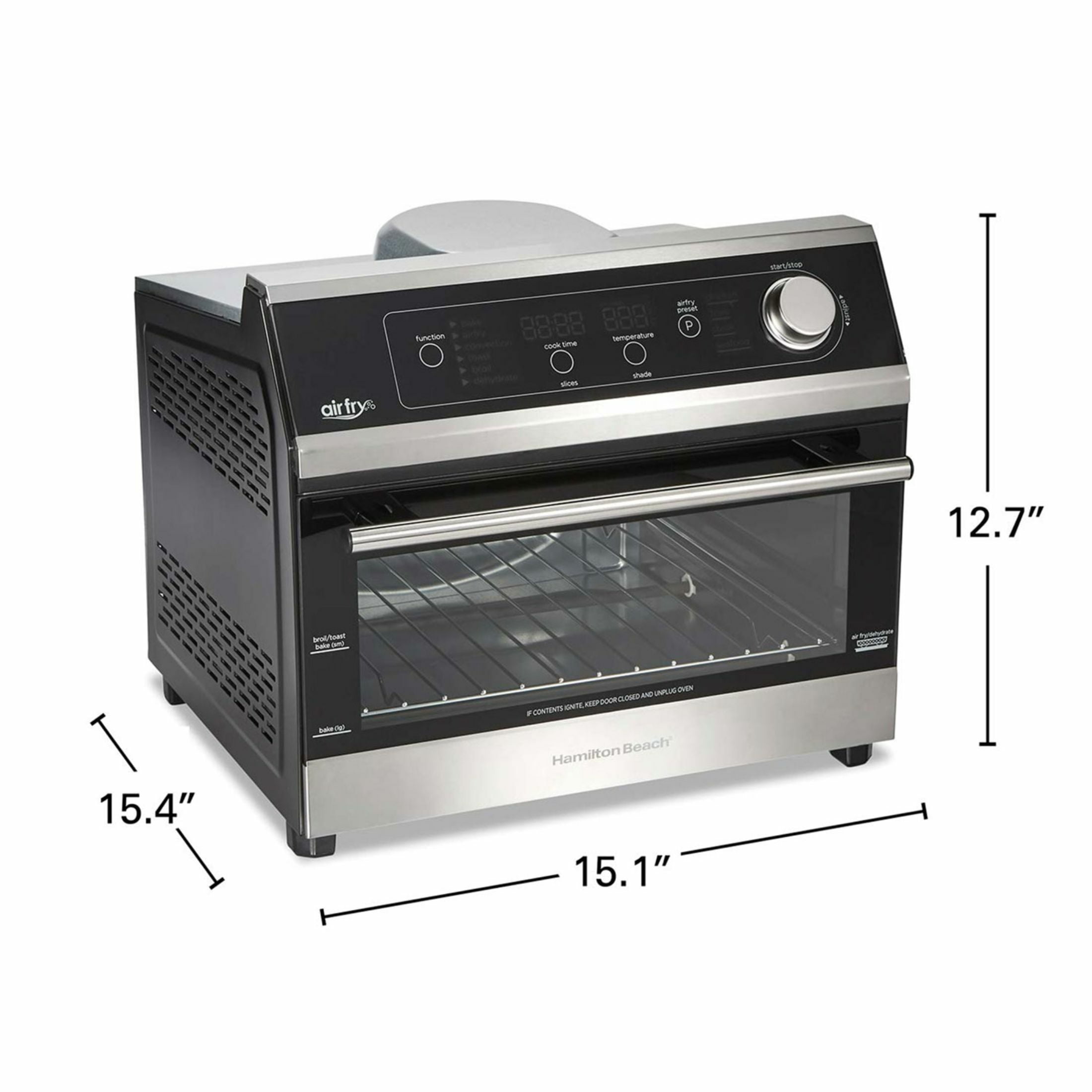 Hamilton Beach Toaster Oven Air Fryer Combo, Includes Bake, Broil, and  Toast, Fits 12” Pizza, 1800 Watts, 6 Cooking Modes, Stainless Steel