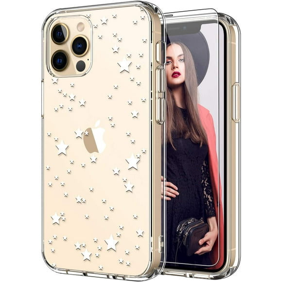 ICEDIO for iPhone 12 Case,iPhone 12 Pro Case with Screen Protector,Clear with Beautiful Floral Patterns for Girls Women,Slim Fit Cover Protective Phone Case for iPhone 12 Pro/12 6.1" Nice Stars
