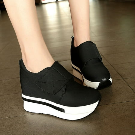 

Dpityserensio Women s Slip-on Slip-on Side Zipper Platform Sole Casual Shoes for Women Black 4.5(35)