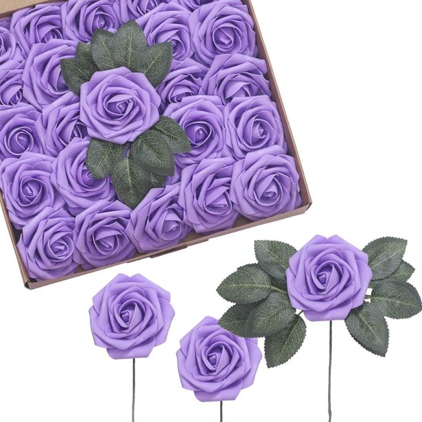 Rosas artificiales, flores, rosas artificiales de espuma, decoración de rosas falsas de aspecto real para el hogar, centros de mesa de ramos de boda, arreglos para fiestas (paquete de 25)