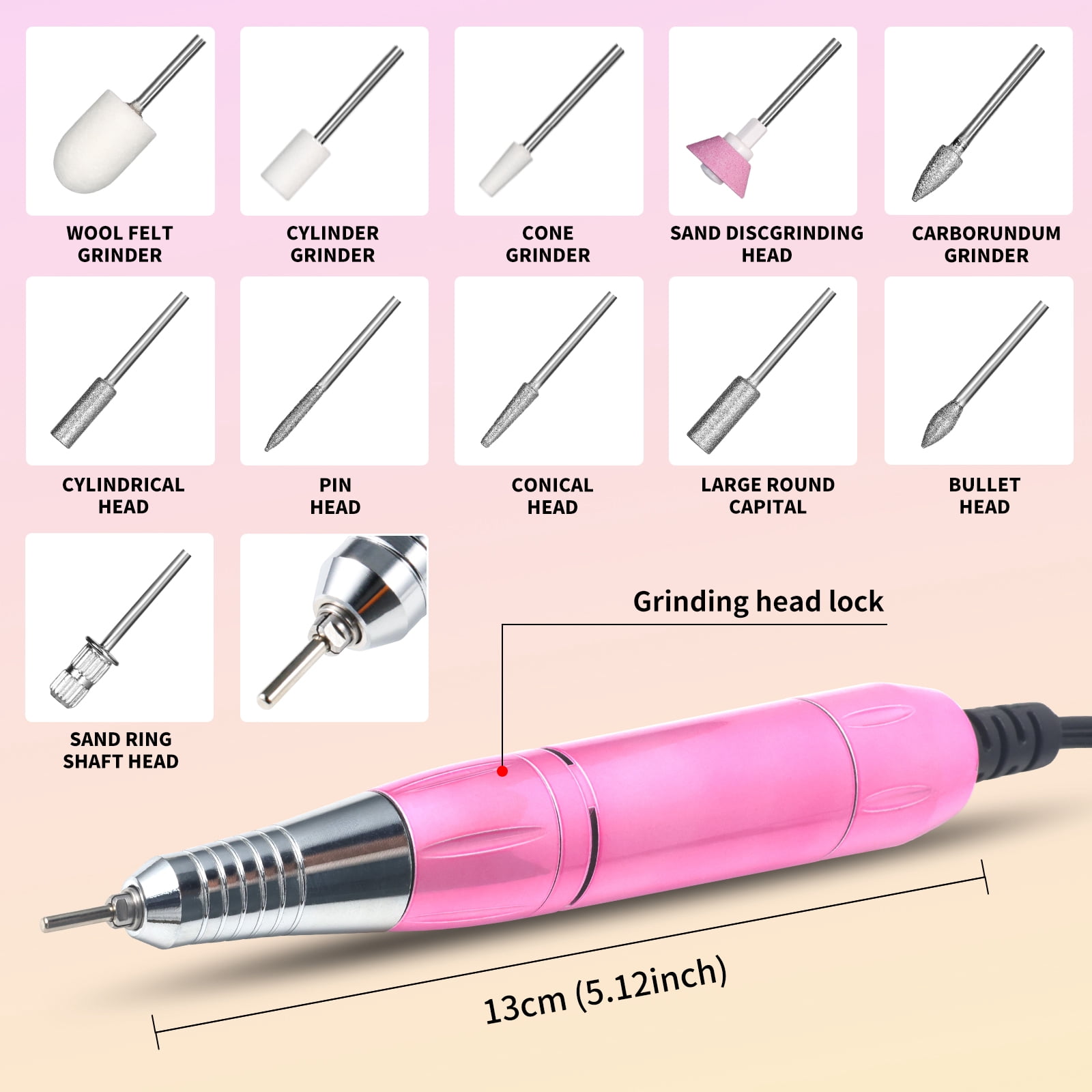 Nail Drill Professional, 45000RPM Electric Nail File for Acrylic & Gel Removal, 2-in-1 Desktop & Portable, LCD Display, Rechargeable, Quiet