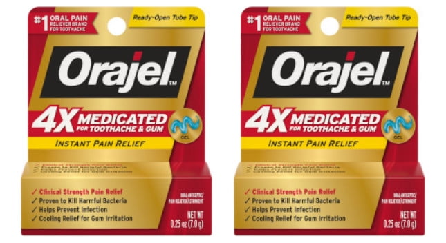 Orajel 4X Medicated For Toothache & Gum Relief, Cooling Gel, 0.25 oz (Pack of 2)